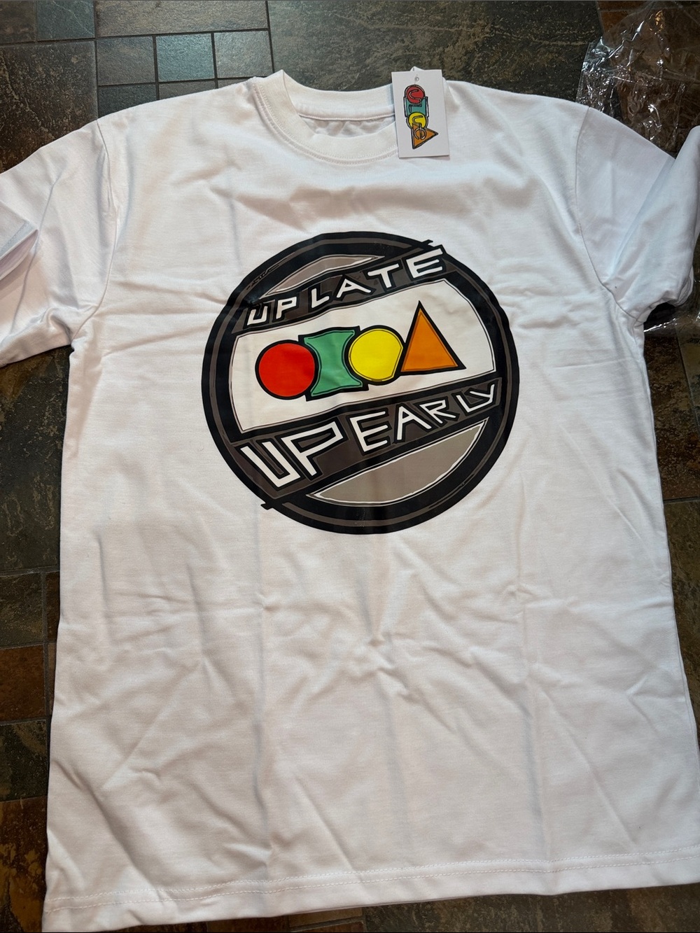 Upearly Uplate Graphic White Tee with Colorful Logo